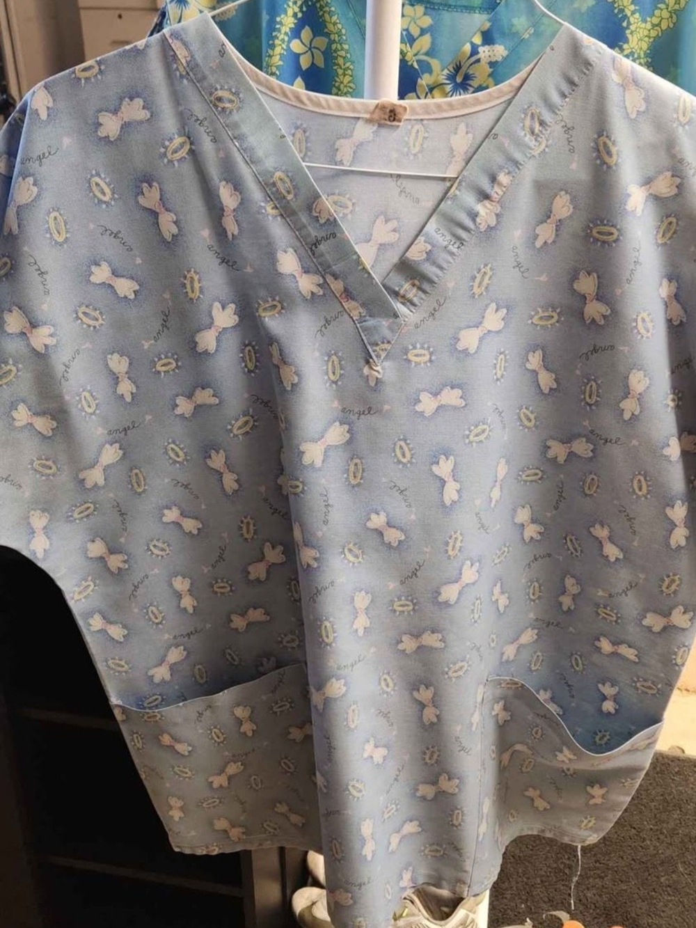 Women Light Blue Print Scrub Top